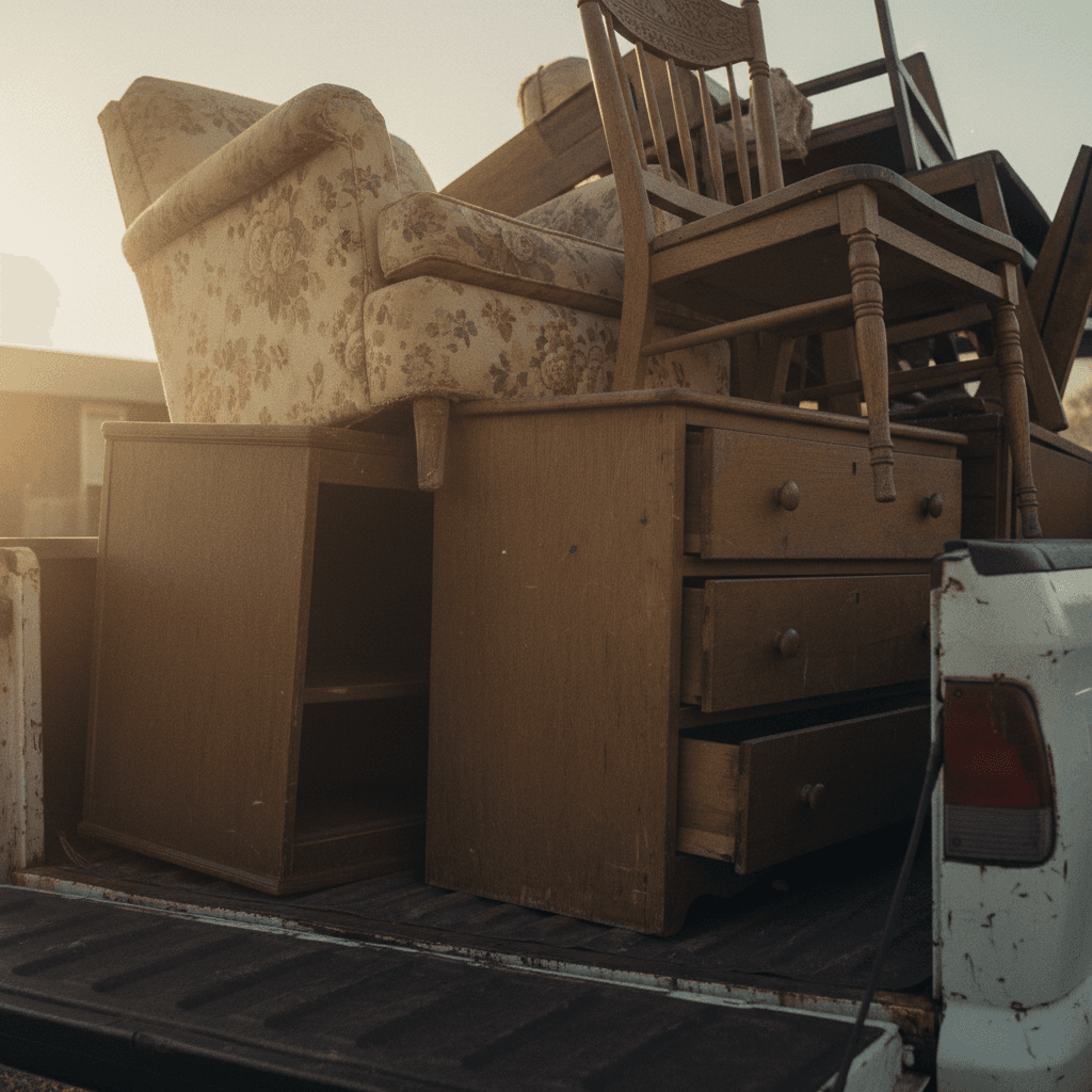 Furniture removal service showing pieces loaded in truck