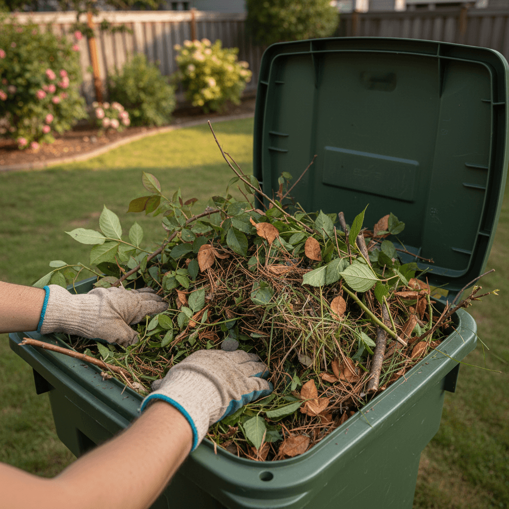 Yard debris and branches being removed
