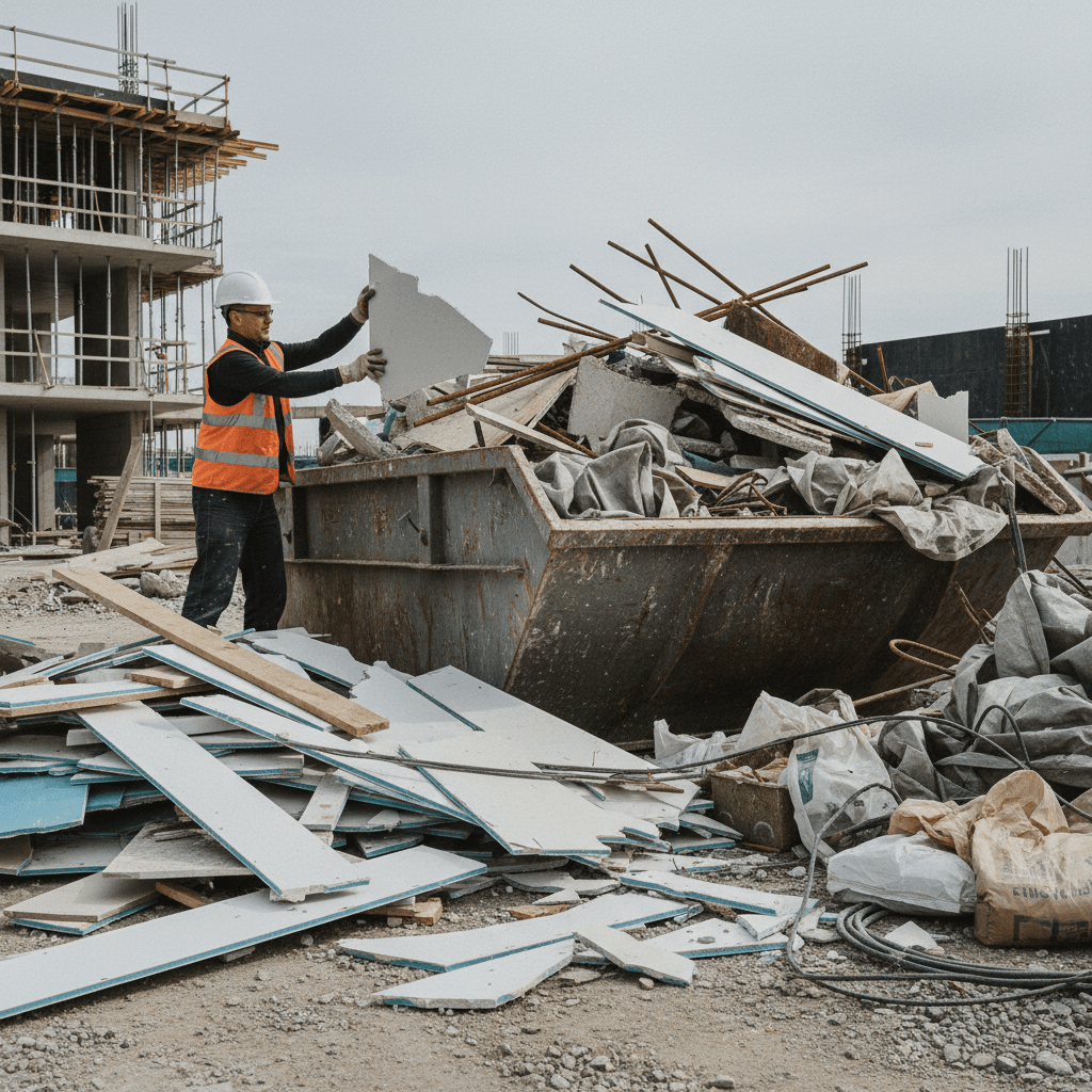 Construction debris being loaded for removal