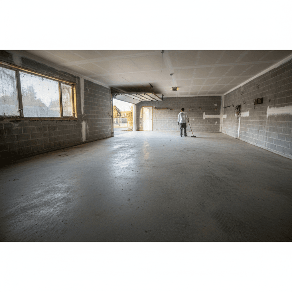Empty garage after complete junk removal and cleanup