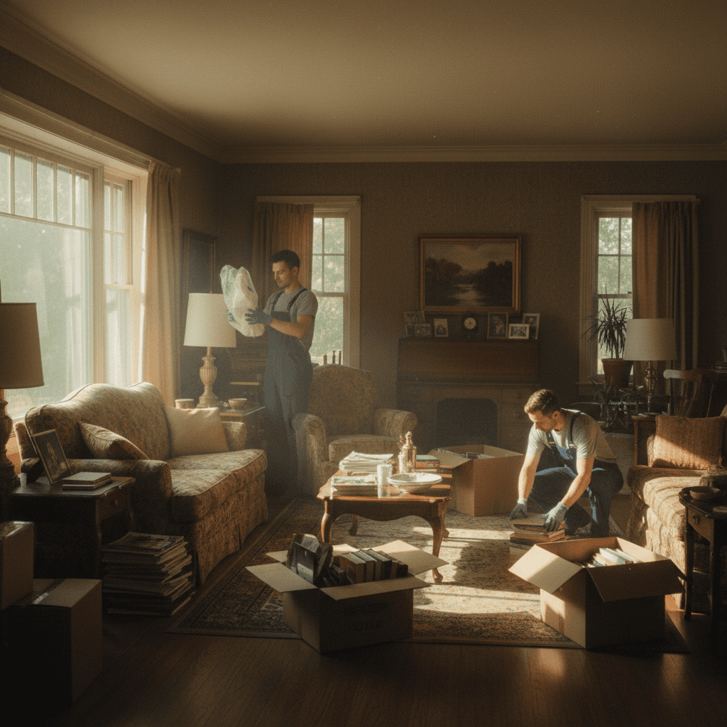 Professional estate cleanout team clearing residential home